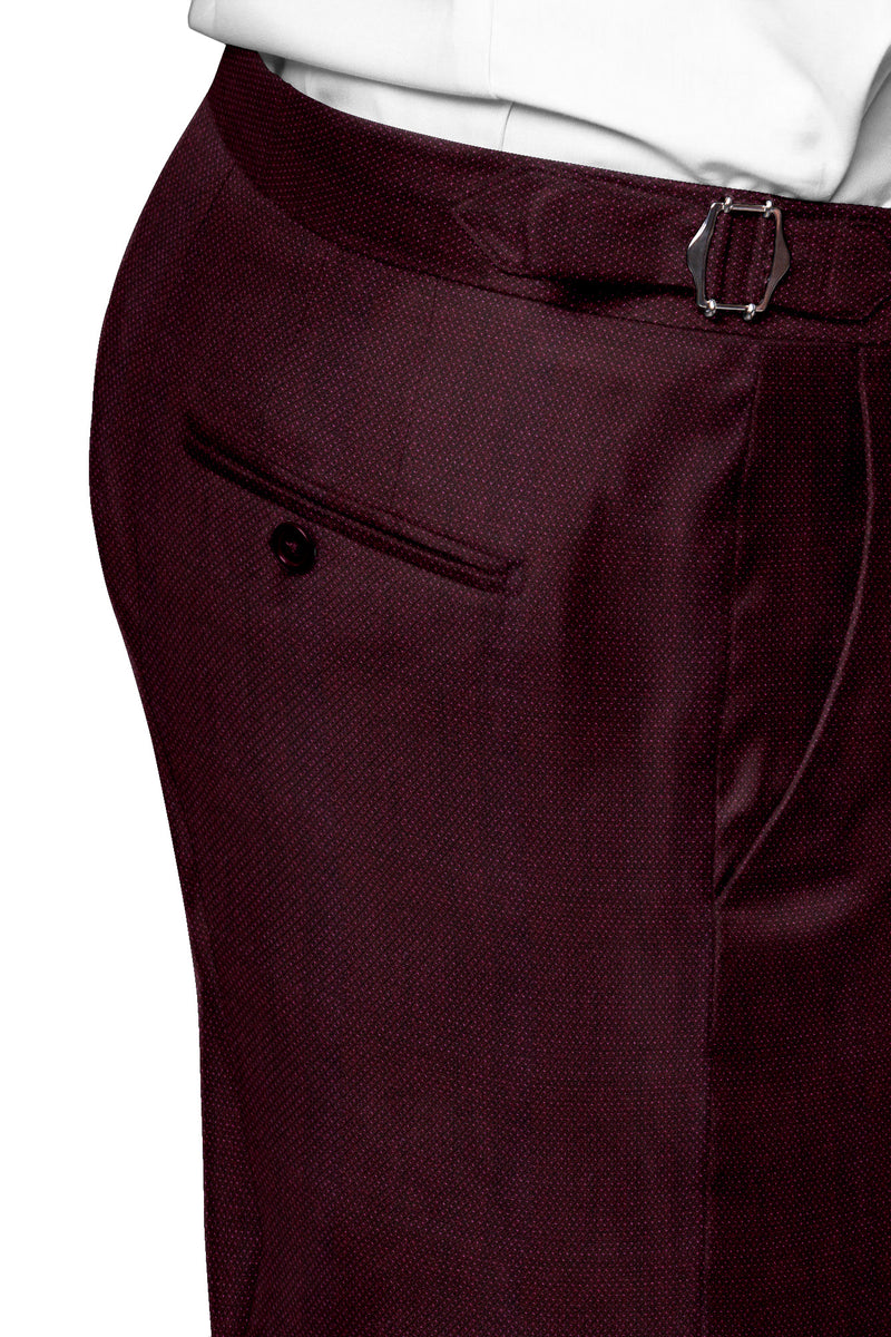 Image of a Maroon Worsted Pinpoint Merino Wool Pants Fabric