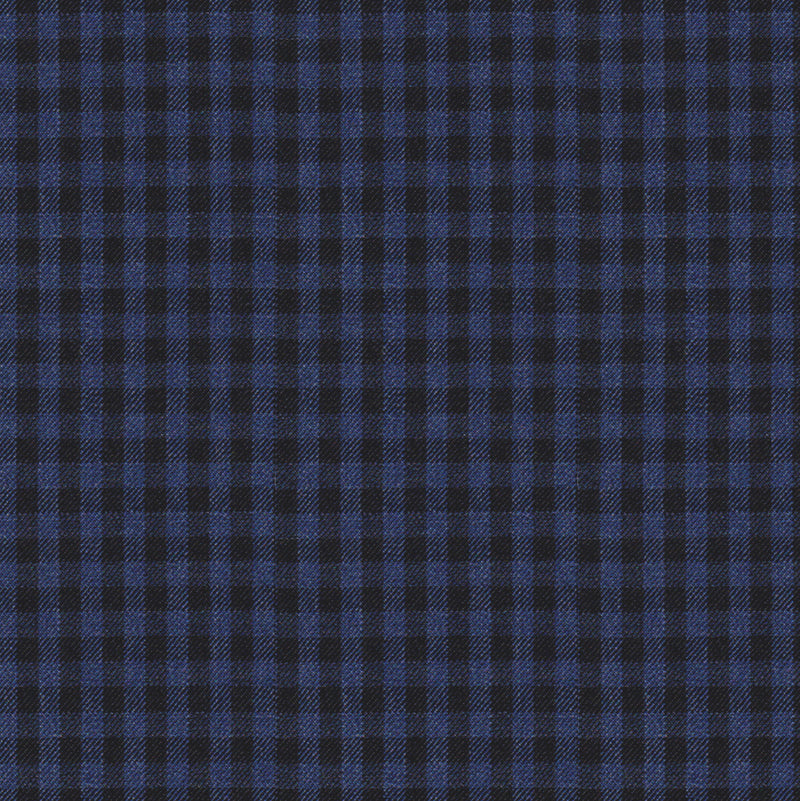 Image of a Mid-Blue & Black Worsted Checks Merino Wool Blazers Fabric