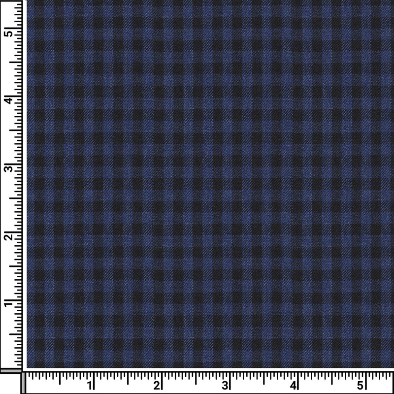 Image of a Mid-Blue & Black Worsted Checks Merino Wool Blazers Fabric