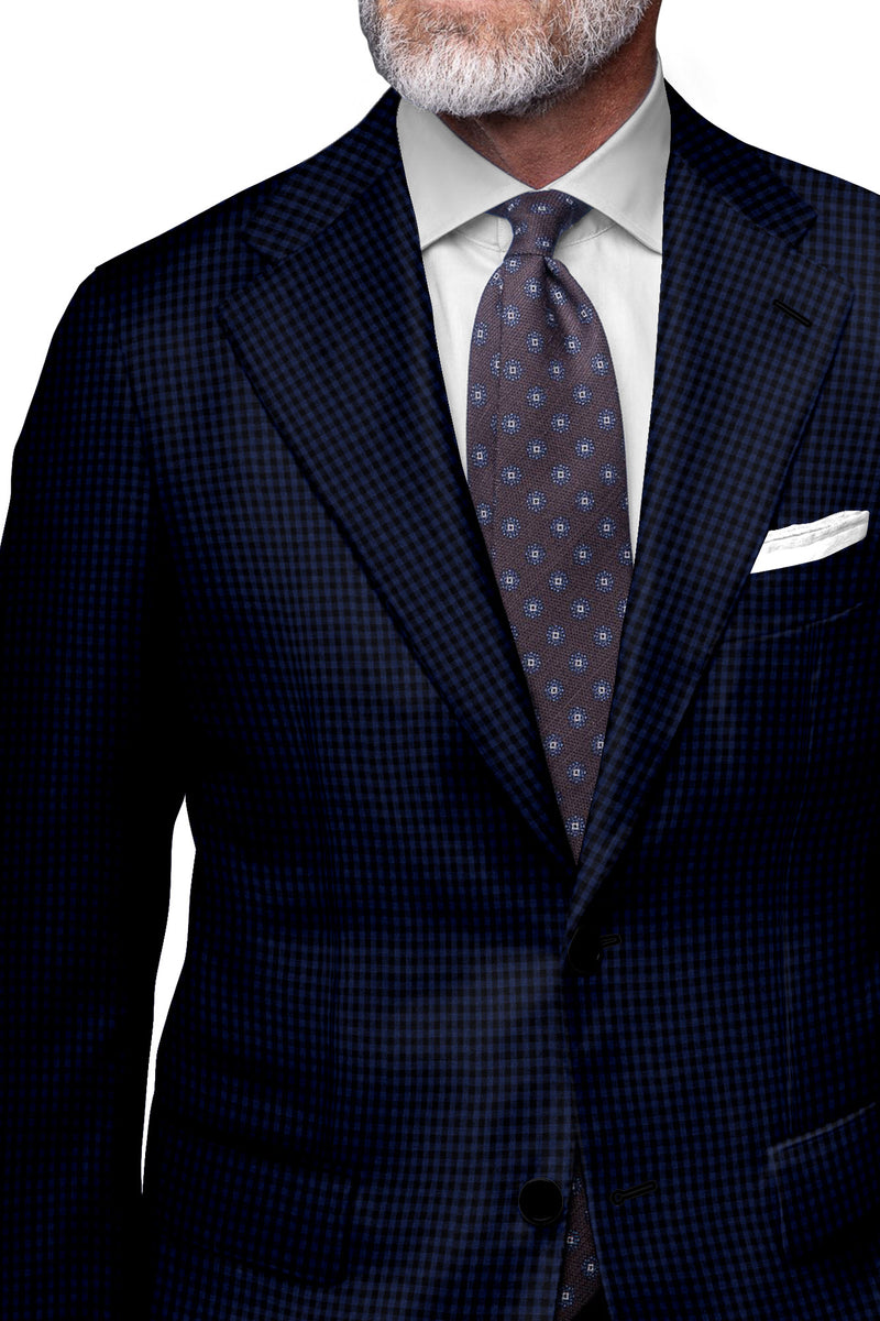 Image of a Mid-Blue & Black Worsted Checks Merino Wool Blazers Fabric