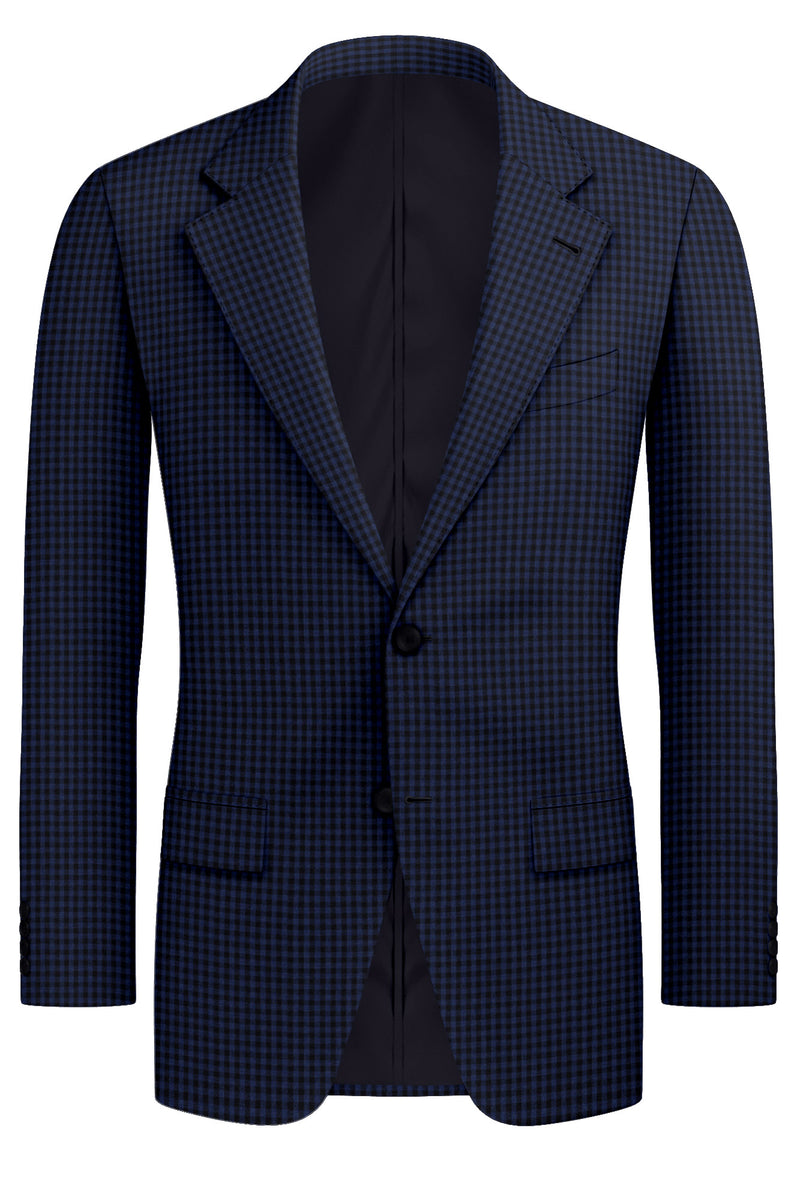 Image of a Mid-Blue & Black Worsted Checks Merino Wool Blazers Fabric