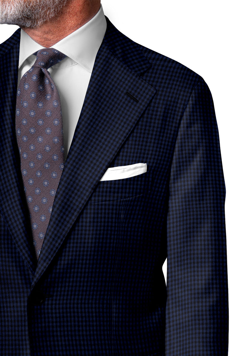 Image of a Mid-Blue & Black Worsted Checks Merino Wool Blazers Fabric