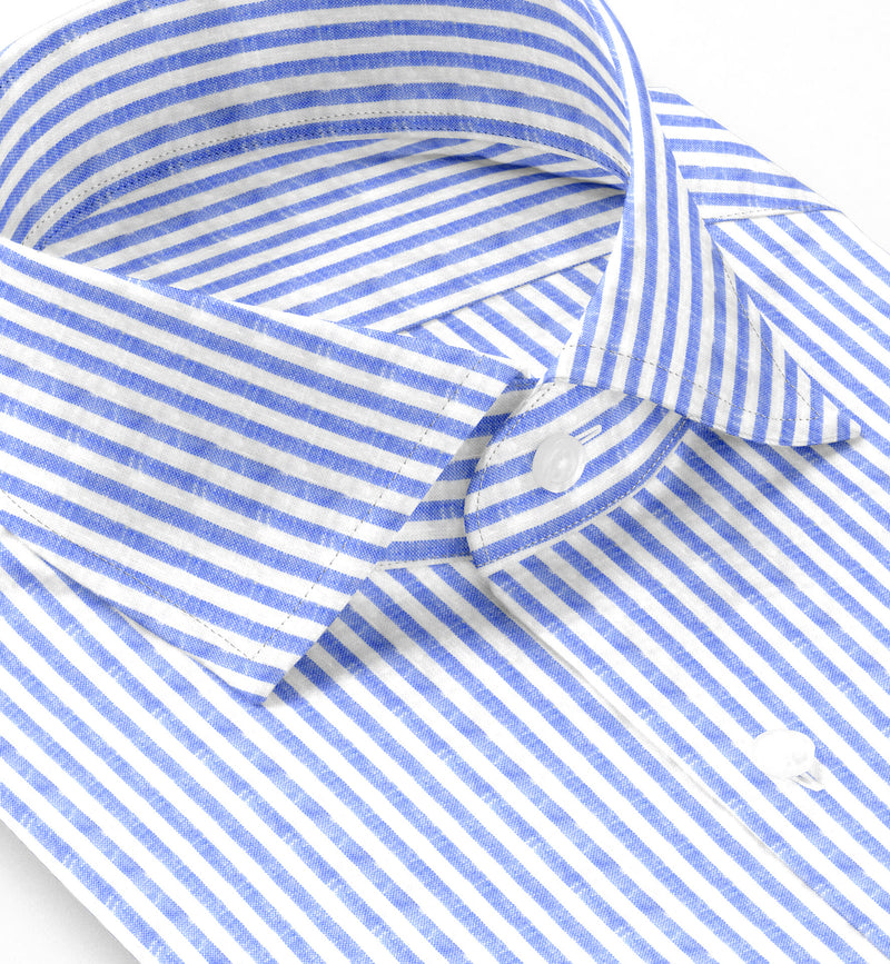 Image of a Mid-Blue & White Oxford Stripes Cotton Linen Blend Shirting Fabric