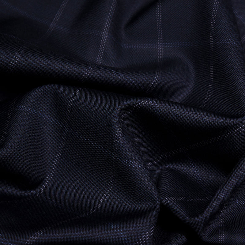 Image of a Mid-Blue & White Worsted Checks Merino Wool Suiting Fabric