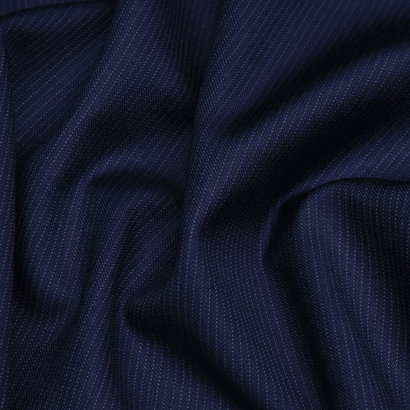 Image of a Mid-Blue & White Worsted Stripes Merino Wool Suiting Fabric