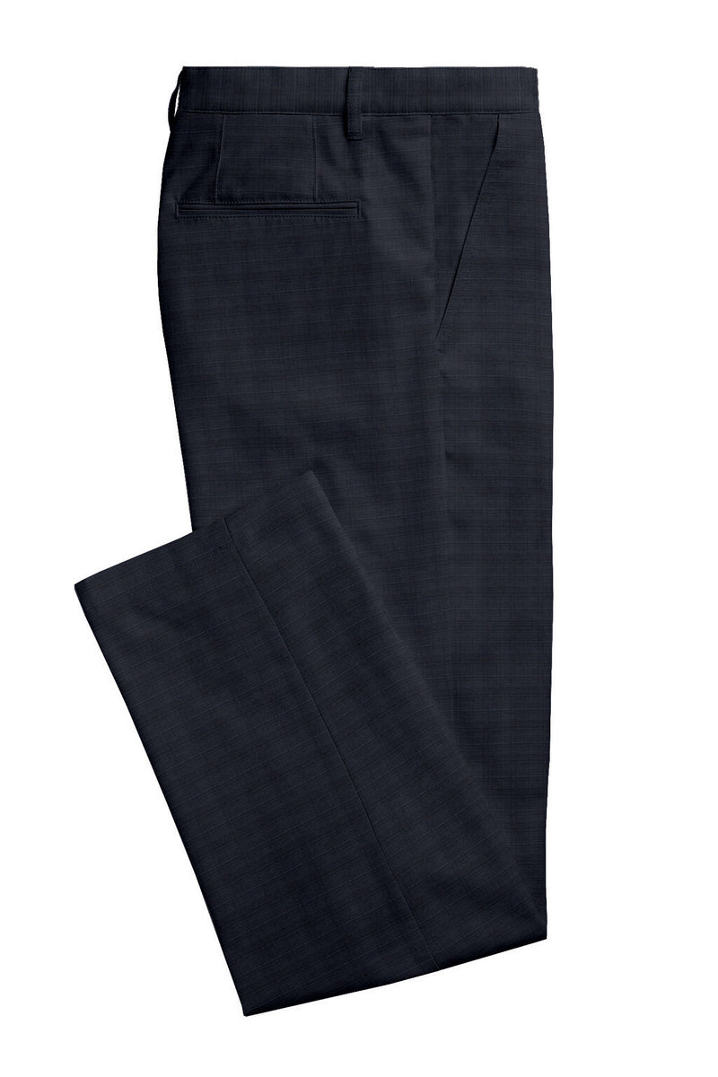 Image of a Midnight-Blue & Black Worsted Checks Merino Wool Pants Fabric