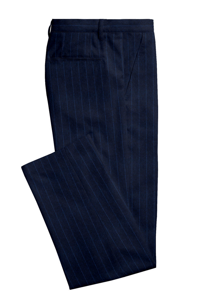 Image of a Midnight-Blue & Blue Flannel Stripes Merino Wool Pants Fabric