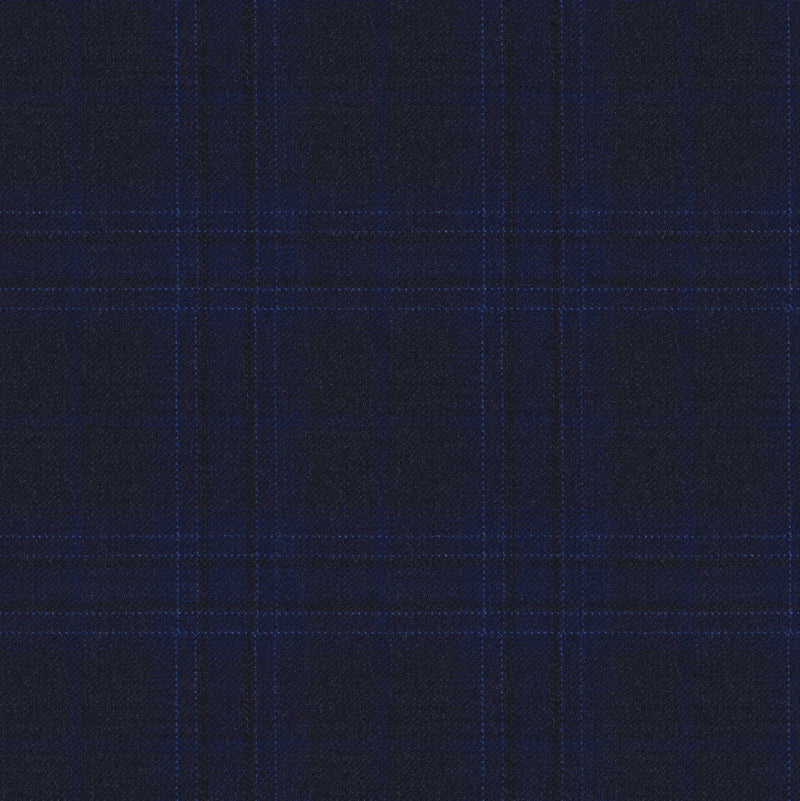 Image of a Midnight-Blue & Blue Worsted Checks Merino Wool Blazers Fabric