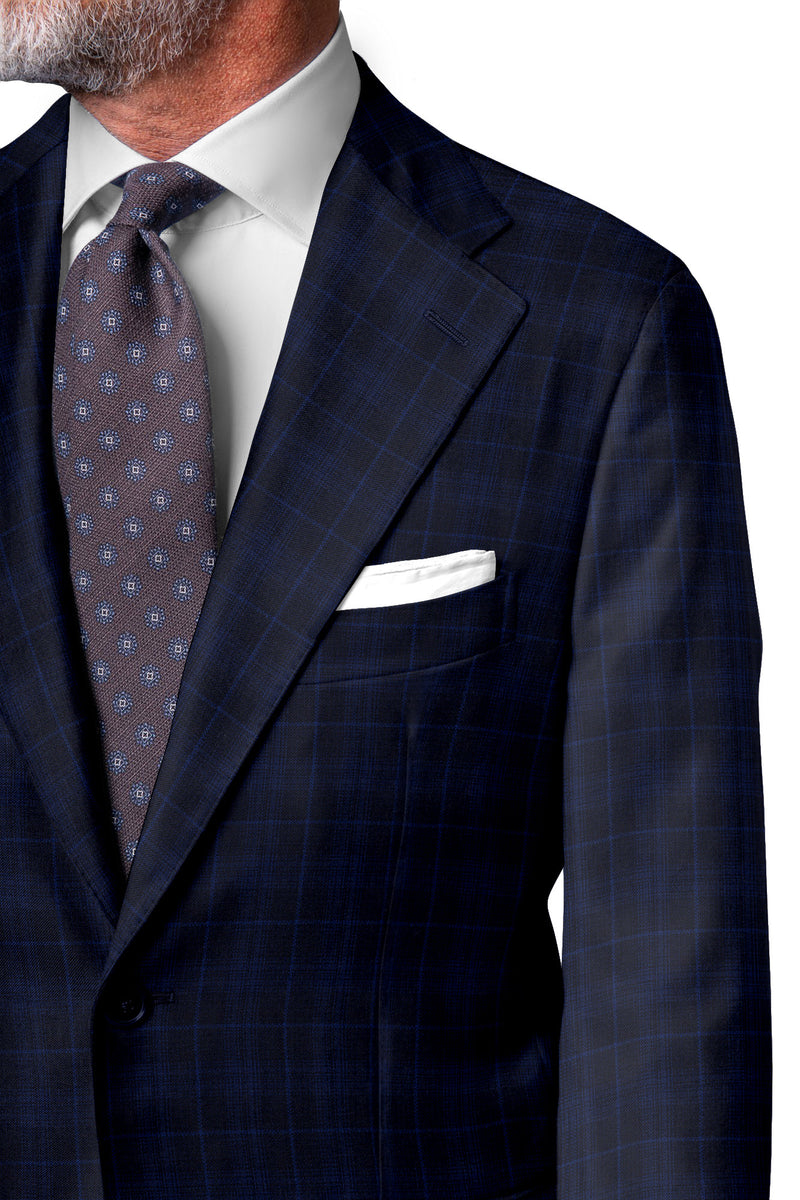 Image of a Midnight-Blue & Blue Worsted Checks Merino Wool Suiting Fabric