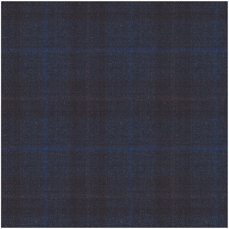 Image of a Midnight-Blue & Brown Worsted Checks Merino Wool Pants Fabric