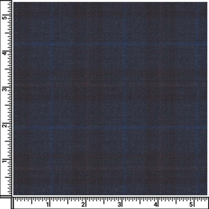 Image of a Midnight-Blue & Brown Worsted Checks Merino Wool Pants Fabric