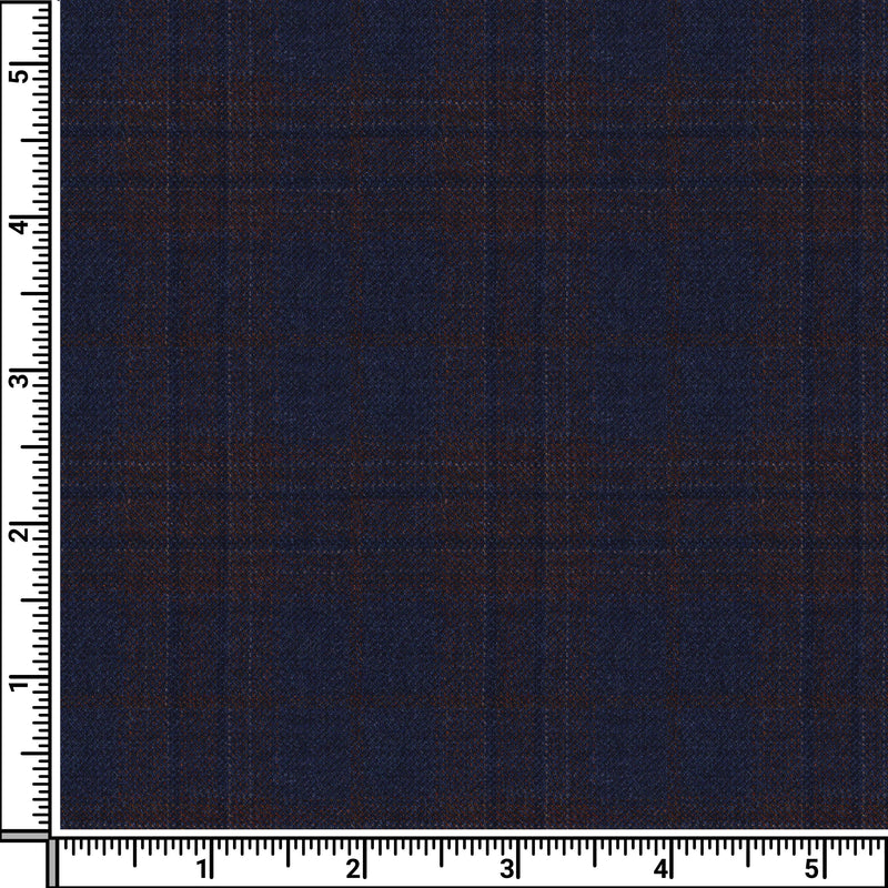 Image of a Midnight-Blue & Brown Worsted Checks Merino Wool Suiting Fabric