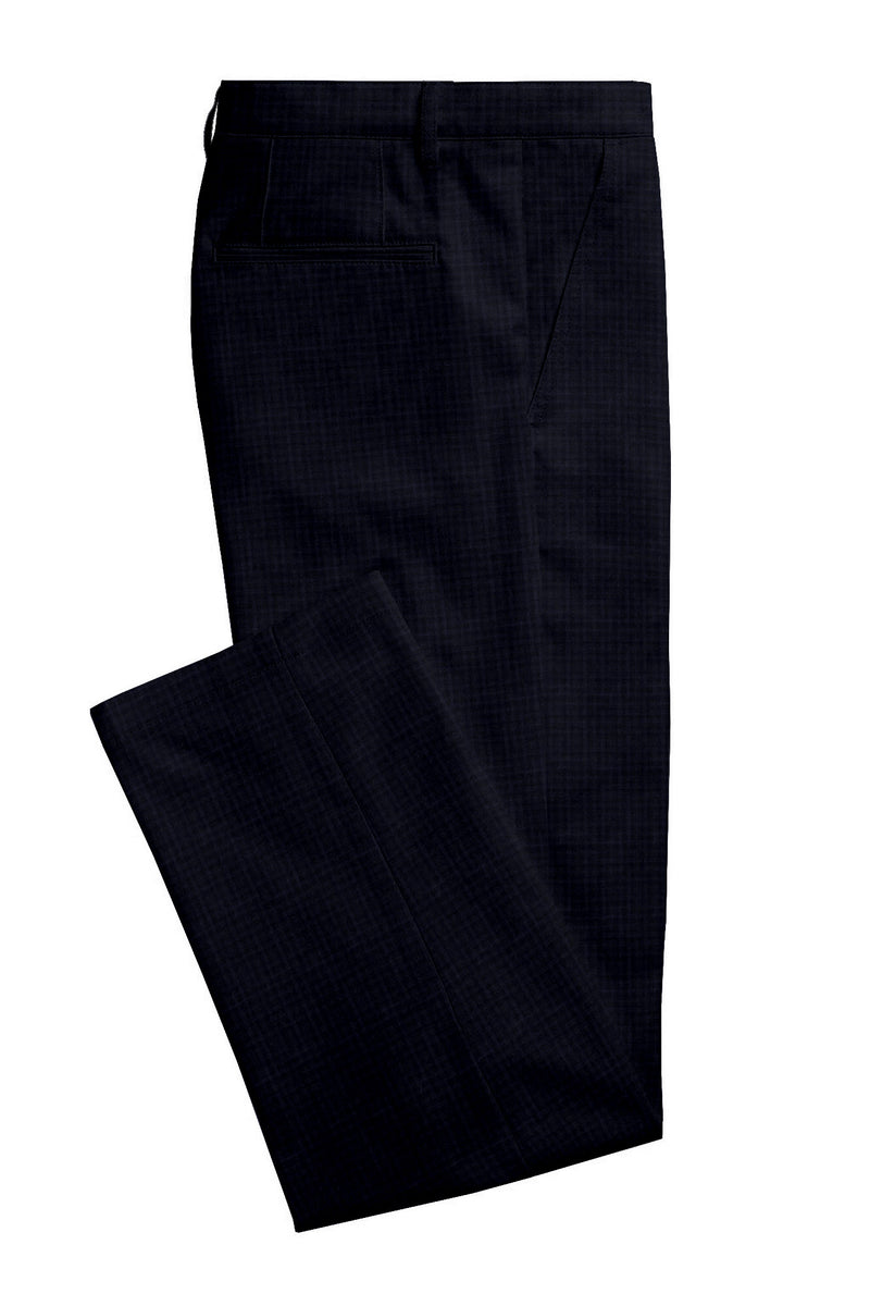 Image of a Midnight-Blue & Charcoal Worsted Checks Merino Wool Pants Fabric