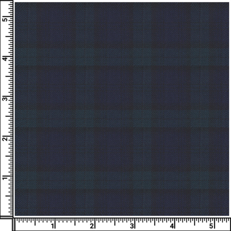 Image of a Midnight-Blue & Green Worsted Checks Merino Wool Pants Fabric