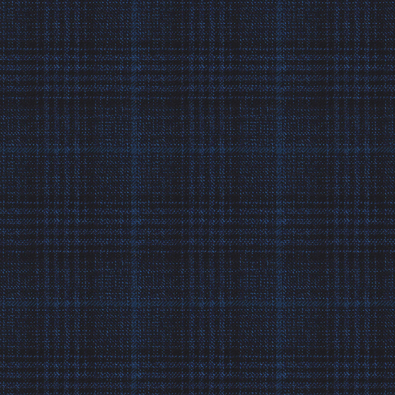 Image of a Midnight-Blue & Green Worsted Checks Merino Wool Pants Fabric