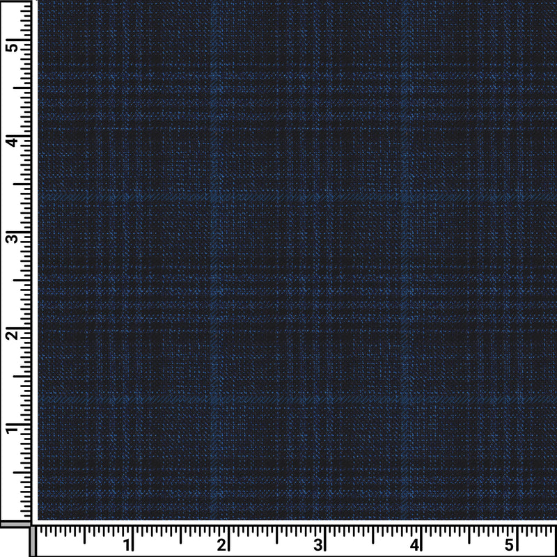 Image of a Midnight-Blue & Green Worsted Checks Merino Wool Pants Fabric