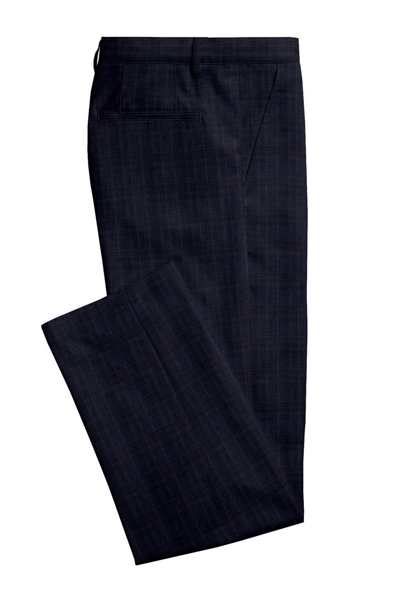Image of a Midnight-Blue & Purple Worsted Checks Merino Wool Pants Fabric