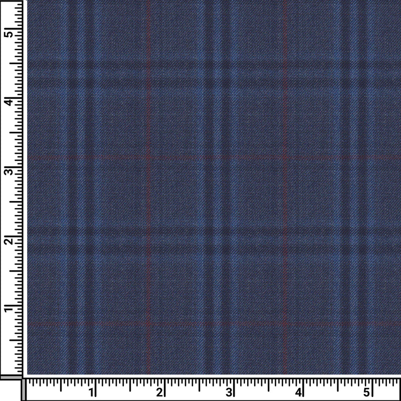 Image of a Midnight-Blue & Red Worsted Checks Merino Wool Blazers Fabric