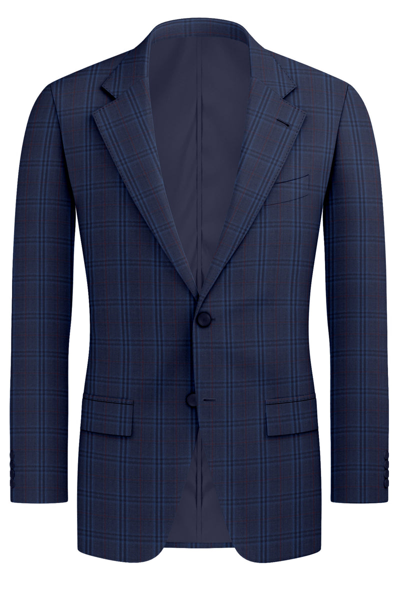 Image of a Midnight-Blue & Red Worsted Checks Merino Wool Blazers Fabric