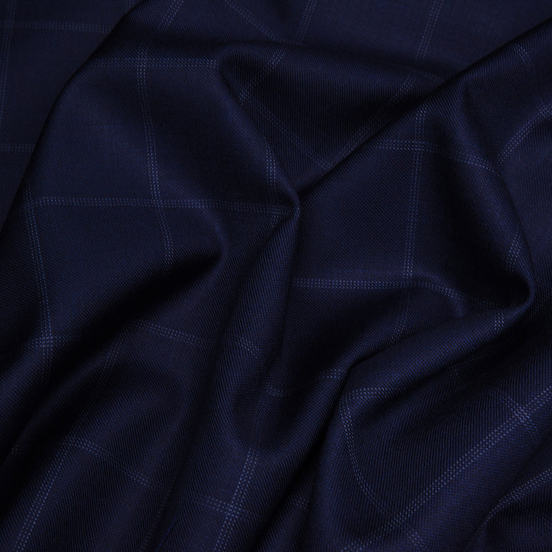 Image of a Midnight-Blue & White Worsted Checks Merino Wool Blazers Fabric