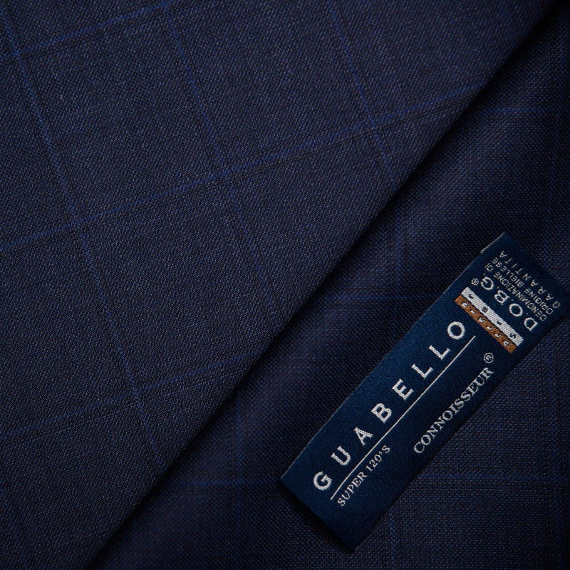 Image of a Midnight-Blue & White Worsted Checks Merino Wool Blazers Fabric