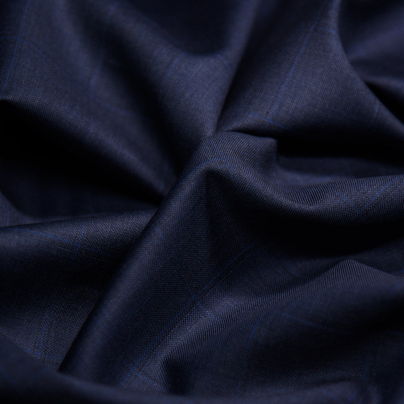 Image of a Midnight-Blue & White Worsted Checks Merino Wool Blazers Fabric