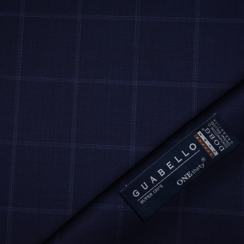 Image of a Midnight-Blue & White Worsted Checks Merino Wool Suiting Fabric