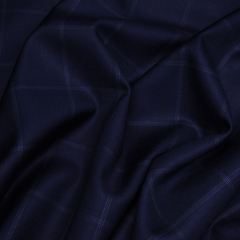 Image of a Midnight-Blue & White Worsted Checks Merino Wool Suiting Fabric