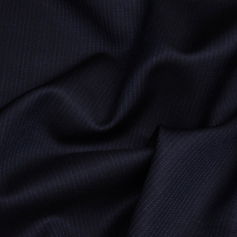 Image of a Midnight-Blue & White Worsted Stripes Merino Wool Suiting Fabric