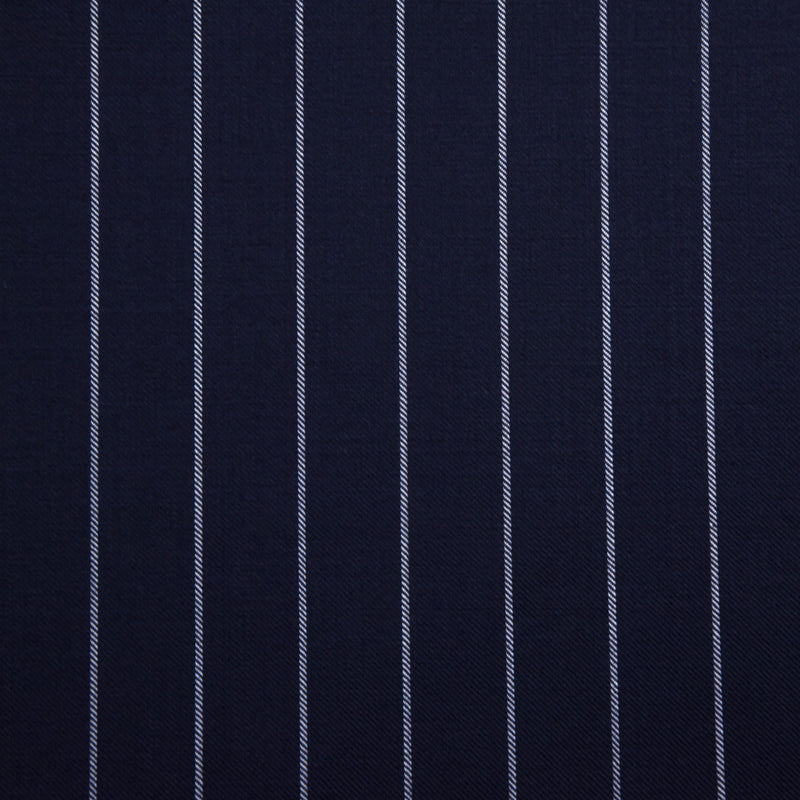 Image of a Midnight-Blue & White Worsted Stripes Merino Wool Suiting Fabric