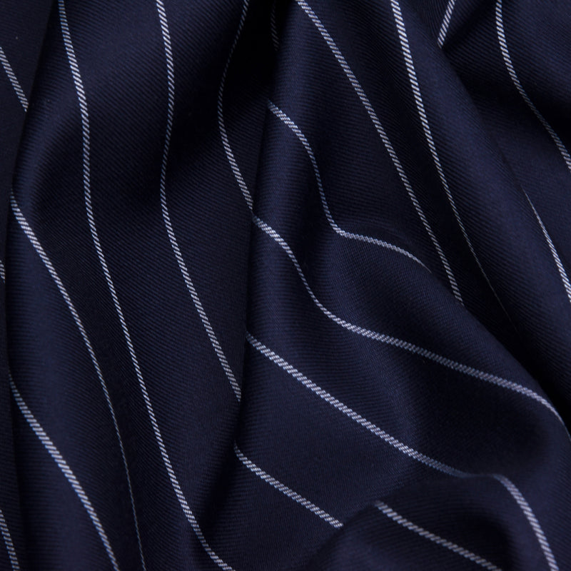 Image of a Midnight-Blue & White Worsted Stripes Merino Wool Suiting Fabric