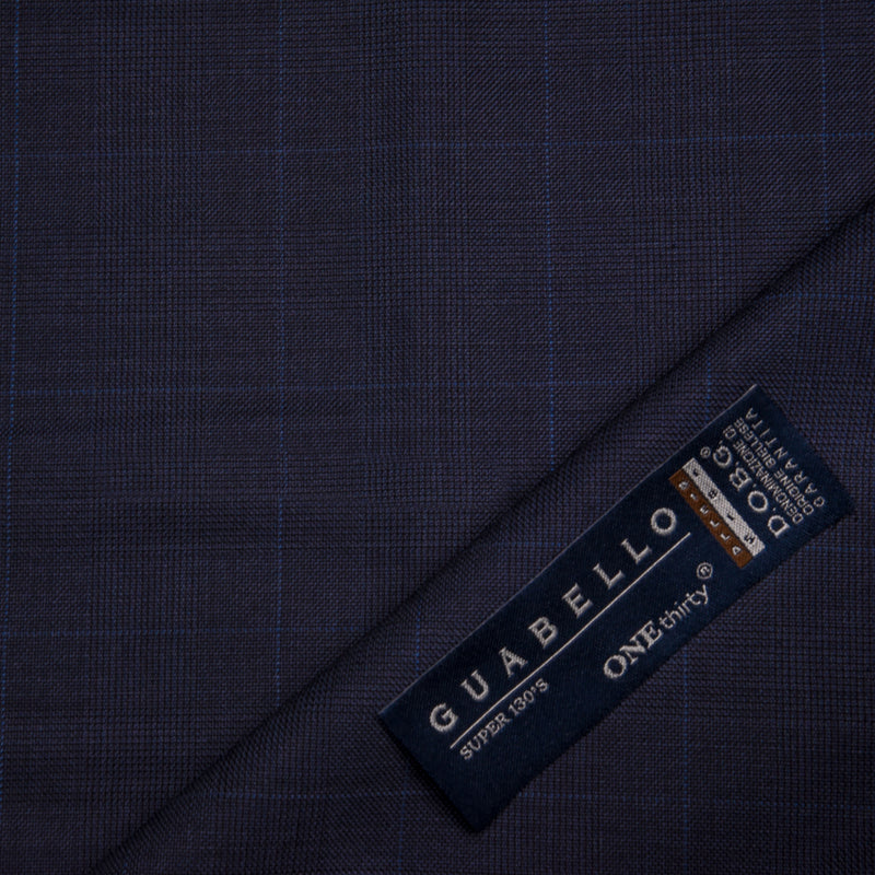 Image of a Midnight-Blue Worsted Checks Merino Wool Pants Fabric