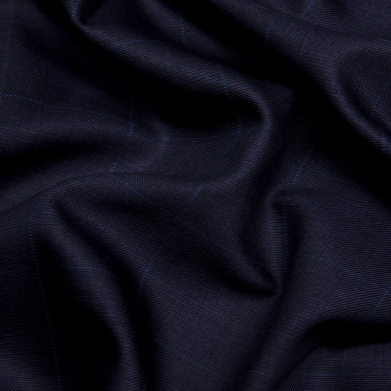 Image of a Midnight-Blue Worsted Checks Merino Wool Pants Fabric