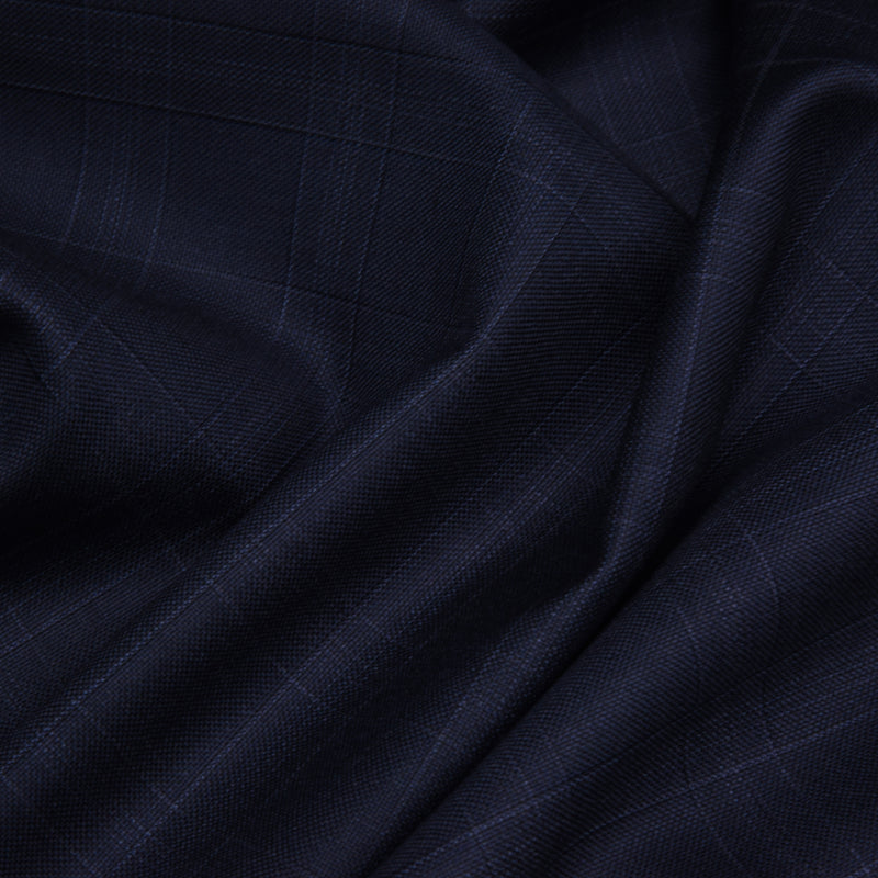 Image of a Midnight-Blue Worsted Checks Merino Wool Pants Fabric