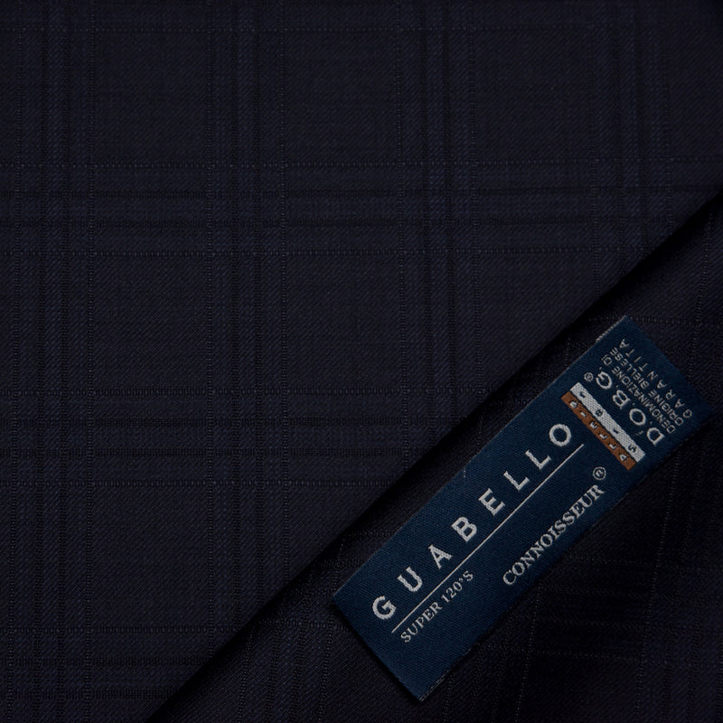 Image of a Midnight-Blue Worsted Checks Merino Wool Pants Fabric