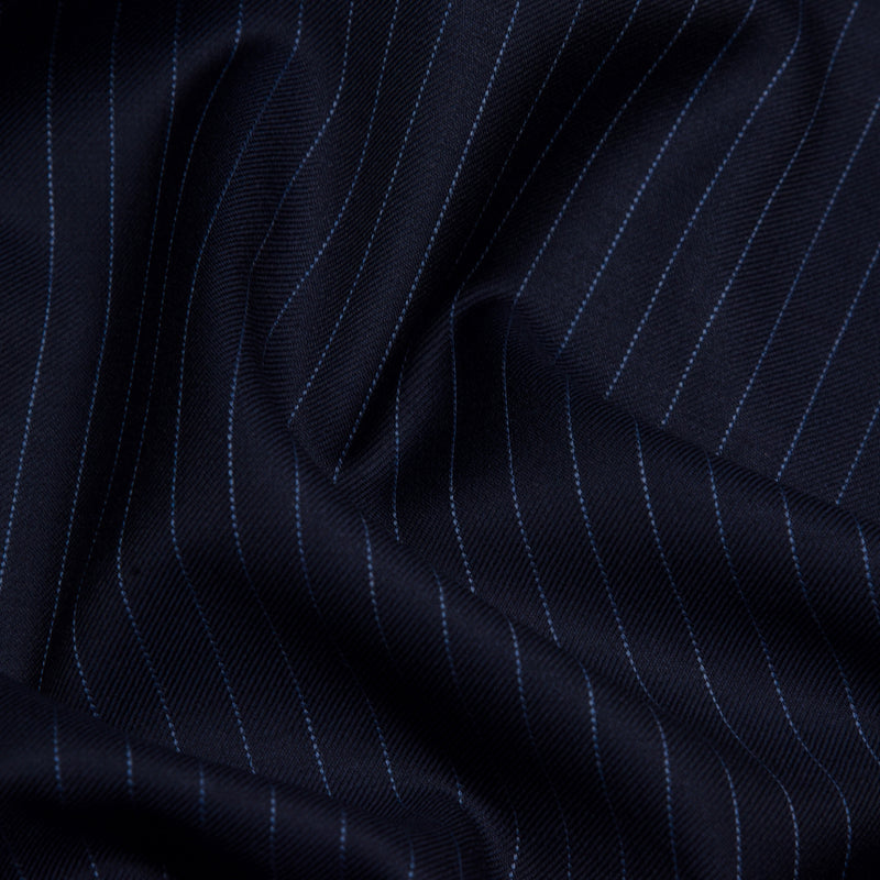 Image of a Midnight-Blue Worsted Stripes Merino Wool Pants Fabric