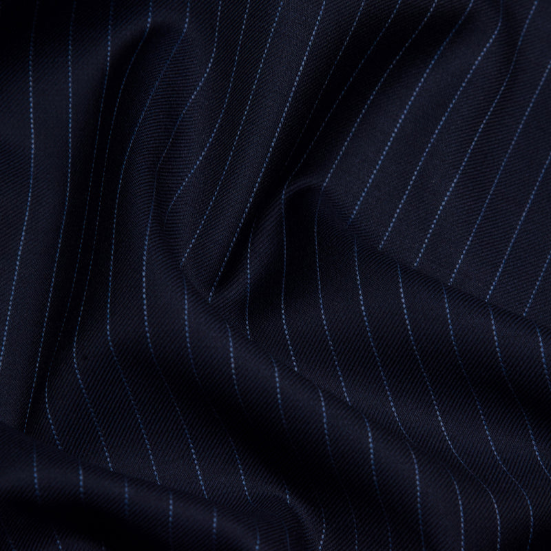 Image of a Midnight-Blue Worsted Stripes Merino Wool Suiting Fabric