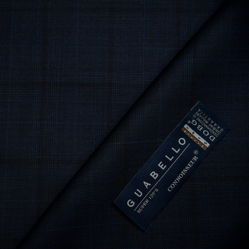 Image of a Navy-Blue & Black Worsted Checks Merino Wool Blazers Fabric