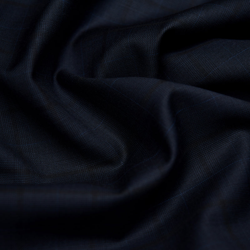 Image of a Navy-Blue & Black Worsted Checks Merino Wool Blazers Fabric