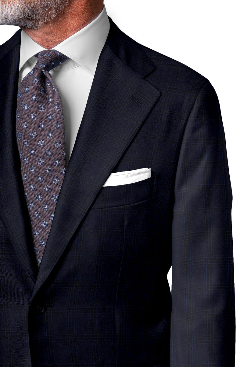 Image of a Navy-Blue & Black Worsted Checks Merino Wool Blazers Fabric