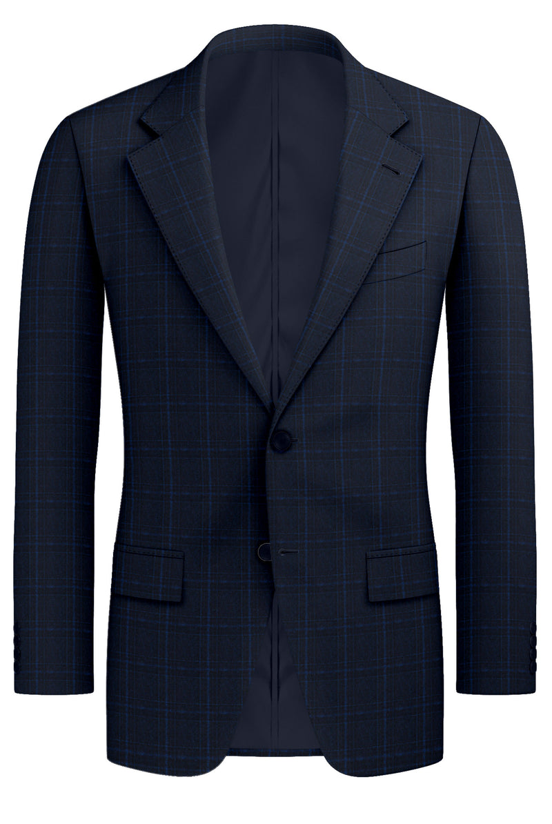 Image of a Navy-Blue & Blue Flannel Checks Merino Wool Blazers Fabric