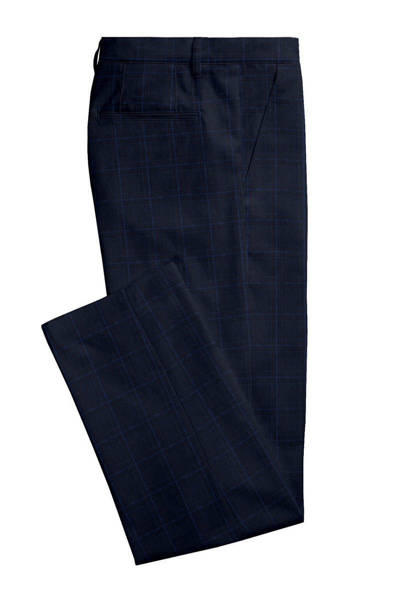 Image of a Navy-Blue & Blue Flannel Checks Merino Wool Pants Fabric