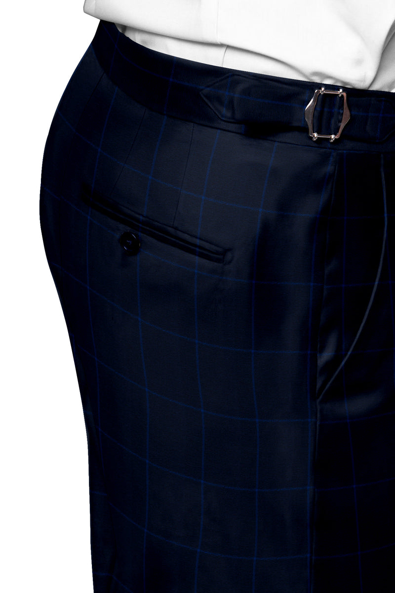 Image of a Navy-Blue & Blue Worsted Checks Merino Wool Pants Fabric