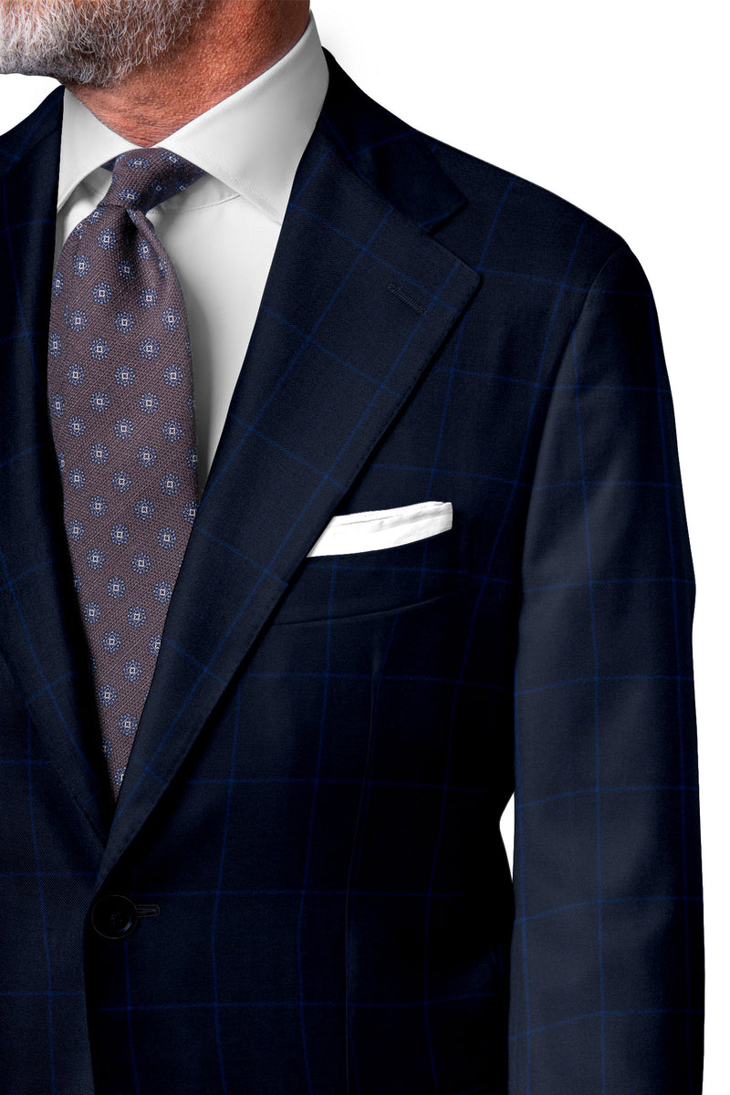 Image of a Navy-Blue & Blue Worsted Checks Merino Wool Suiting Fabric