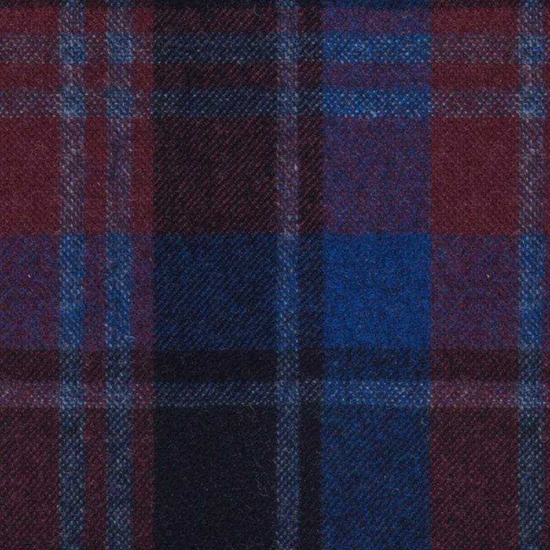 Image of a Navy-Blue & Burgundy Flannel Checks Merino Wool Suiting Fabric