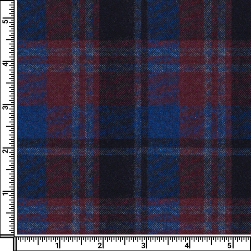 Image of a Navy-Blue & Burgundy Flannel Checks Merino Wool Suiting Fabric