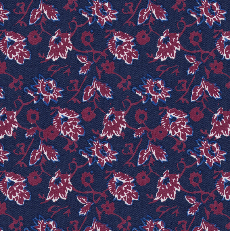 Image of a Navy-Blue & Burgundy Satin Prints Giza Cotton Shirting Fabric