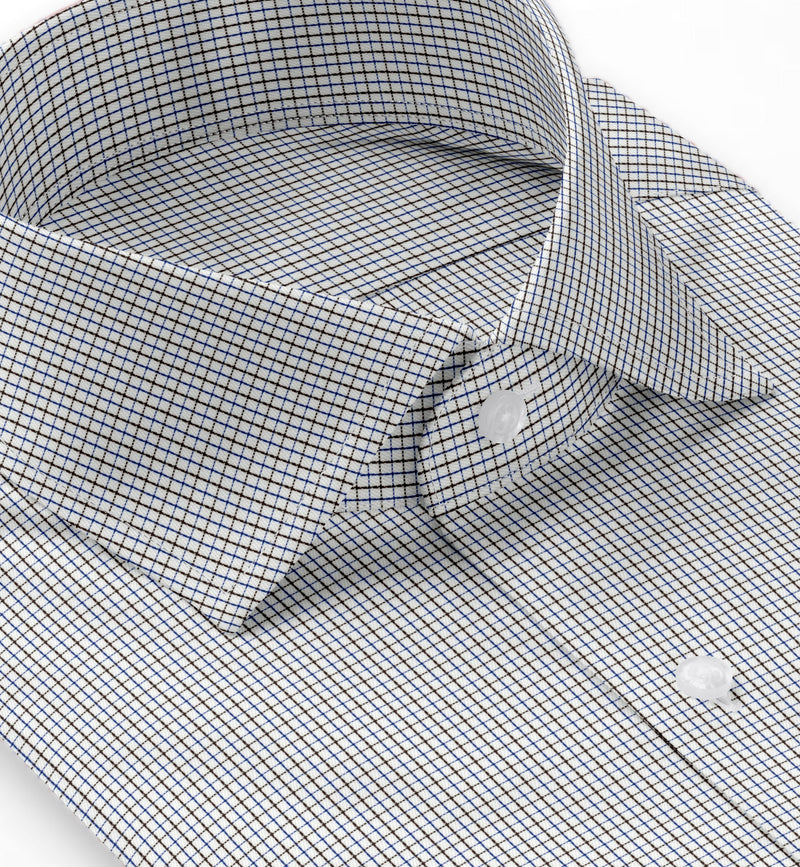 Image of a Navy-Blue & Cyan Twill Checks Giza Cotton Shirting Fabric