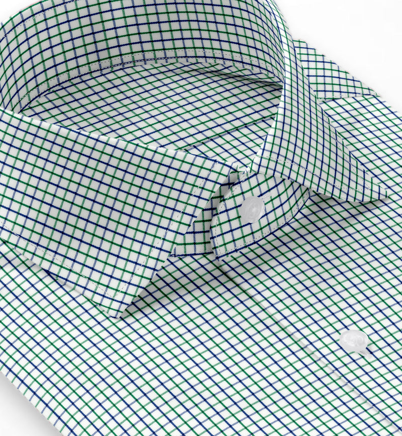 Image of a Navy-Blue & Green Twill Checks Giza Cotton Shirting Fabric