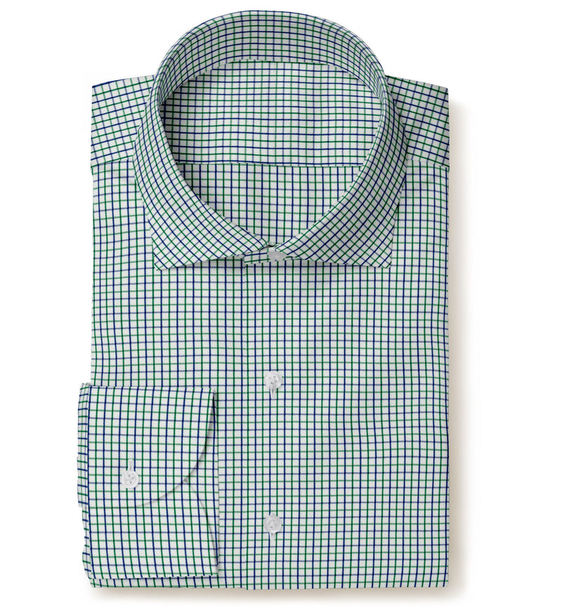 Image of a Navy-Blue & Green Twill Checks Giza Cotton Shirting Fabric